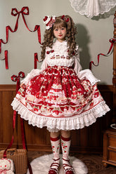 Robe JSK Lolita douce à volants avec nœud en menthe et fraise, taille haute, imprimé dessert, 4 couleurs